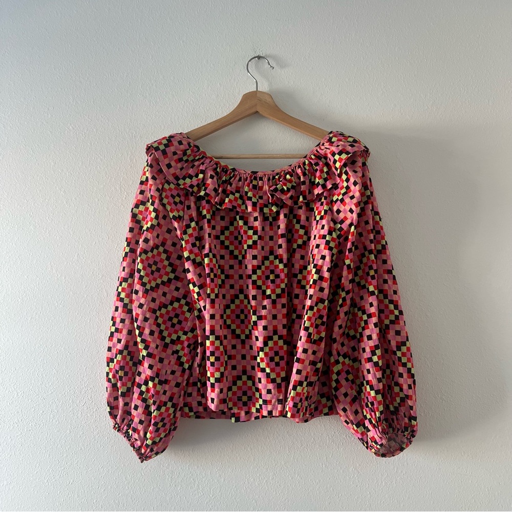 RHODE | Anthropologie Anouk Top Abstract Puff Sleeve | M - Picture 3 of 4